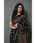 PINKCITY TRADE WORLD - Jaipur Printed, Color Block, Blocked Printed Daily Wear Pure Cotton Saree with Attached Blouse Piece - Black
