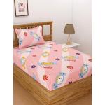 WELLNEST Peach Candy Elastic Fitted Single Bed 100% Cotton Soft Bedsheet with 1 Pillow Cover (48X72 Upto 6' Mattress)