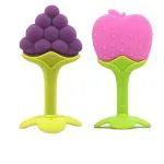 Grest Silicone Fruit Shape 2 Piece Of Teething Soft Sensory Teether / Pacifier For Baby ( Grapes & Apple )