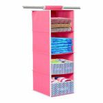 PrettyKrafts 4 Shelf Hanging Closet Organizer 3 Removable Drawers, Hanging Collasible Closet Storage Shelves, with Drawers 