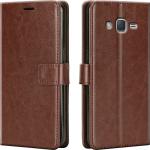 Slugabed Flip Cover Back Case for Samsung Galaxy On5 | Leather Finish | Inbuilt Stand & Pockets | Wallet Style Flip Back Case Cover for Samsung Galaxy On5 (Brown)