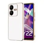 SROCK Vivo Y22 Back Case Cover |Electroplated Chrome |6D Gold Plated Frame | Slim Shockproof | Soft TPU Back Case Cover for Vivo Y22-White