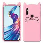 Indiacase Vivo V15/1819 Pink Slim Silicone, Rubber Cat Design, Wireless Charging Compatible Cases & Covers, Display Size-12 mm, 14 x 7 x 5 mm