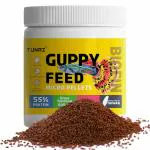 Tunai Guppy Fish Food 55-Percentage Protein for Strong Growth and Guranteed Tail Color Enhancement for Guppies, 600 Microns Slow Sinking Aquarium Guppy Food, Micro Pellets, Formulated at Taiwan 40g
