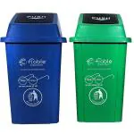Fiable Cleantech HDPE Swing Lid 100 Liter Dustbin Green Blue | Swing Lid Dustbin | Swing Lid Bin | HDPE Garbage Bin | Outdoor Dustbin | Waste Bin | Large Size Dustbin | Pack of 2