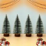 Puremazing Christmas Tree with Snow | 15 cm Long, 4 Trees | Tree with Wooden Base | Frosted Pine Tree | Xmas Tree for Home Decor, Corporate Gifting & Christmas