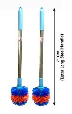 Mast Toilet Cleaning Brush Round with Extra Long Steel Handle - Pack of 2 (Color : Blue)