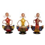 Handicrafts Paradise Handmade Decorative Musician Ladies Showpiece Gift item for Home decor in Wrought Iron Set of 3 pc 7.75 inches