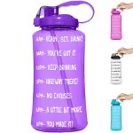 Crevizon HydroMATE 3L & 1.5L Straw Motivational Water Bottle Time Marker Large BPA Free Jug Handle Time Marked Drink Marking Measures Track Daily Water Intake Hydro Mate 128 oz 64 oz (3 Liter, Purple)