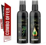 Desi Crew 100 Percent Pure Castor Oil and Flaxseed Oil with Comb Applicator Cold Pressed for Skin, Body and Hair Care 100 ml Each