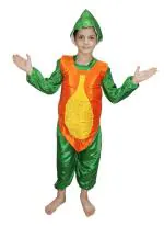 Kaku Fancy Dresses Papaya Fruits Costume -Orange & Green, 5-6 Years, for Boys & Girls