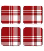 Whats Your Kick Pattern Design White And Red Check Pattern Design Printed Set of 4 Coaster With Metal Stand