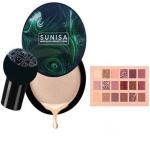 URBEN QUEEN-sunisa cream foundation Air Cushion BB Cream Tender Powder BB Concealer CC cream mushroom foundation waterproof concealer foundation full coverage acne pimple dark spots skin + nude eyeshadow palette ( set of 2 )