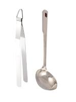 Urban Buy Stainless Steel Roti Chimta Tong With Stainless Steel Chamcha Spoons and Multicolour, Pack of 2