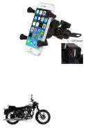 QiisX X-Grip Mobile Phone Holder with USB Charger Bike Mobile Holder for Royal Enfield Bullet 350