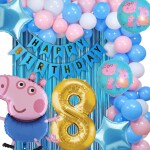 HOUSE OF BANTER Peppa Pig Theme Birthday Decoration Pack of 69pc for Kids Party, 8th Birthday (Peppa Pig Birthday Theme Decoration), Large, Multicolour