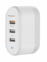 MOOSH Smart Wall Charger 3 USB Adaptor Quick Charger QC 3.0 and Dual USB Ports 2.4A with 90 Degree Foldable Design India Pin Desktop Wall Charger
