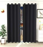 RIDHAAN 100% Room Darkening Solid Blackout Door Curtain 7 feet set of 1 for Bedroom and Living Room | 3 Layers Weaving Technology Thermal Insulated Heavy Polyester Curtain | Black Curtain