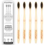 KhamHaar Eco-Friendly Natural Wooden Flat Handle Toothbrush Set Brush For Family | Bamboo Toothbrushes For Adult & Children | Wooden Brush | Toothbrush with Charcoal Activated Soft Bristles (Pack Of - 5)