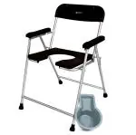 Arcatron Foldable Anti-Slip Shower Commode Chair for Toilet with Stainless Steel Frame | Sturdy, 120Kg Capacity | Comfortable & Easy to clean Plastic Seat | Suitable for Elderly, Pregnant Women, or people with Limited Mobility (Narrow - 21 Inches)