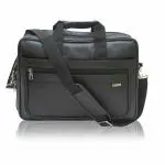 Harissons Bags Black Polyester Comrade Classic Two Gusset 17 Inch Toploader Polyurethane Leather, Expandable Briefcase, Business Case Laptop Bag (HB1117BLACK)