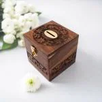 CRAFTY DUNIYA Hand-Carved Shisham Wood Coin Box with Brass Lock - 4x4x4 Inches Wooden Square Money Bank | Coin Box | Gullak | Money Bank for Kids & Adults | Wooden Gullak Saving Boxes