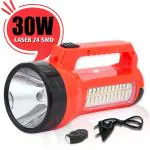 Pick Ur Needs Solar Premium Quality Led Rechargeable Torch 30 Watt + 24 SMD Side Light 6 hrs Torch Emergency Light (Blue)