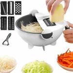 TIRTH Multi-Functional 9 in 1 Vegetable Cutter Grater Slicer Peeler with Wet Rotating Drain Basket Strainer for Kitchen Vegetable Cutter Chopper Strainer Folding Basket Drainer