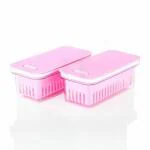 A4Four Refrigerator Fresh Boxes, Produce Saver Storage Containers, Fridge Organizer with Removable Draining Board & Air Hole, Keep Vegetables Fresh, Pack Of 2(Pink)
