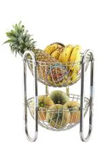 Cosmos Stainless Steel Capsule Shape Fruit Basket , Vegetable Basket , Size - 2 Tier (11x11x15 inches), Silver (CAPFRUITY2)
