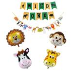Grandshop Multicolor Paper, Aluminium Wild One Banner, Animals Buntings Flag, Animal Face Foil Balloons