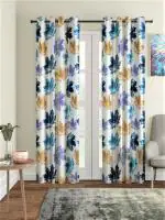 Home Sizzler 2 Pieces 3D Maple Eyelet Polyester Window Curtains - 5 Feet, Blue