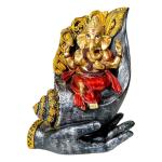 Fashion Bizz Multicolor Polyresin Ganpati Sitting on Singhasan Decorative Showpiece - 22 cm