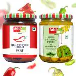 Add me Red Stuffed chilli Pickle 500 gm + Add me Green stuffed Chilli Pickles 500gm Rajasthani mirch ka achar Hari mirchi achar combo 1kg glass jar