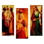 Indianara Set Of 3 Folk Art 6 Mm Mdf Paintings (1696) Without Glass 6 X 15, 6 X 15, 6 X 15 Inch