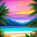 Love Creation A4 Size poster print for creative wall art- palm-paradise-8634(Non Sticker)