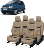 AUTO-SAFE Beige, Black PU Leather Car Seat Cover for Hyundai Santro Xing Pack of 4