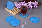 Vatsin Premium Resin Round Coasters With Wooden Stand Tea, Coffee Coasters for Home & Dining Table, Office, Table Accessories, for Gifting (Set of 6, Light Blue)