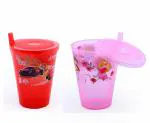 JOYO Kids Plastic cartoon printed Sipper Glass with Straw and Lid (PACK OF 2)