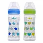 Chicco Blue and Green Silicon Teat Bpa Free Feeding Bottle, 250ml (Pack of 2)