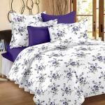 Huesland by Ahmedabad Cotton Comfort 144 TC Cotton Double Bedsheet with 2 Pillow Covers - White and Purple