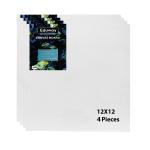 Eduway Medium Grain 12x12 inch Cotton Canvas Board- Pack of 4, (30x30 cms) with 4mm MDF Board Backing, for Painting