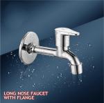 Cossimo White Zinc Fksb-Tlb-01 Torrent Zinc Long Body Bib Tap With Wall Flange Faucet Wall Mount Installation Type