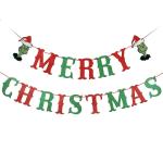 Festiko Red, Green Glitter Merry Christmas Banner For Grinch Christmas, Christmas, Xmas Mantel Fireplace Home Office Indoor Outdoor Grinch Supplies