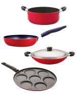 Nirlon 4 pcs of Red, Black Non-stick Aluminium Kitchen Cookware Set with Bakelite Handle Standard