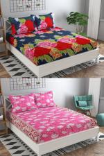 VORDVIGO 3D Polycotton Double Bedsheets Combo Pack of 2 Double Bed Sheets with 4 Pillow Covers, Size- 90*90 inches (Multicolor)