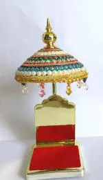 Tej Gifts Decorated Microfiber Umbrella Chhatra for God Idol, Car Dashboard/Office Desk/Table/Home Decor Showpiece, Chatri Aasan for God Murti, Multicolor