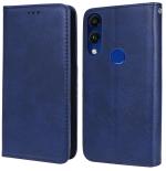 Unistuff Faux Leather Back Case Flip Cover for Honor 8C with ID Card Slot | Foldable Kickstand | 2 Card Slot | 1 Cash Slot - Executive Blue, 61475