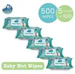 GLIDER Baby Wipes enriched with Aloe Vera & Vitamins with Lid/Flip-top (Pack of 5 (500 Wipes))