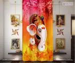 VJK FAB 3D Digital Printed Heavy Fabric Shri Ganesha God Design Curtains for Pooja Room, Temple, Home ( VJK-3D-GANESHA Head-Single-5) 4x5 feet, Set of 1 Pc